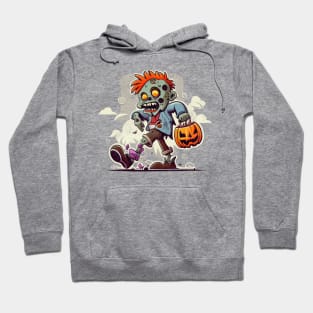 Mohawk Zombie Goes Trick-or-Treating on Halloween Hoodie